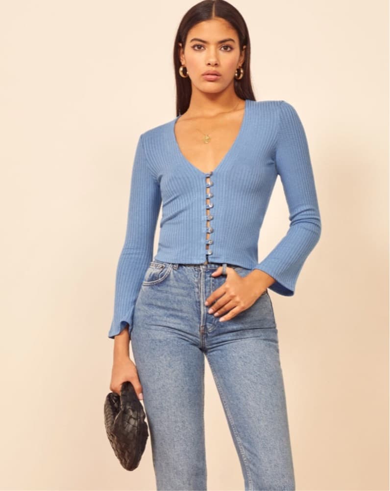 Reformation Gellar Blue Sweater Top - Image 3