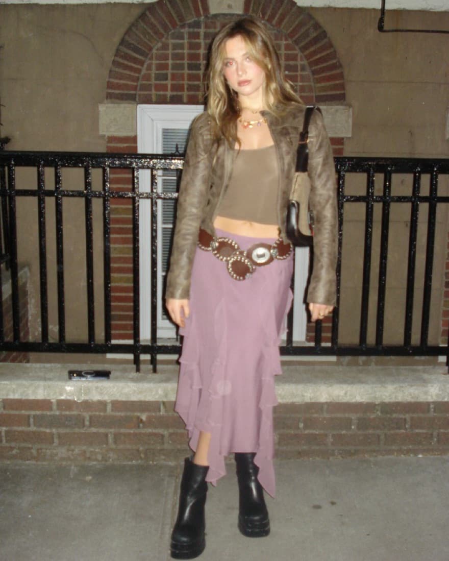 Mauve Ruffle Midi Skirt - Image 3