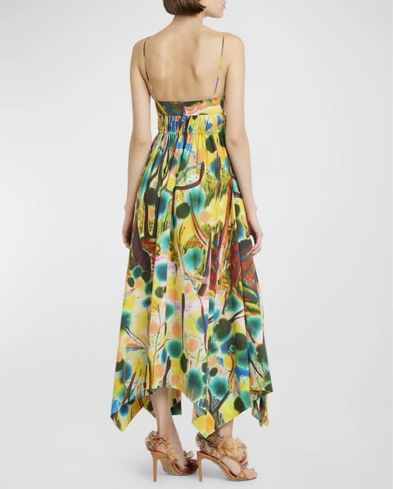 Vibrant Floral Midi Dress with Asymmetric Ruffles - Image 2