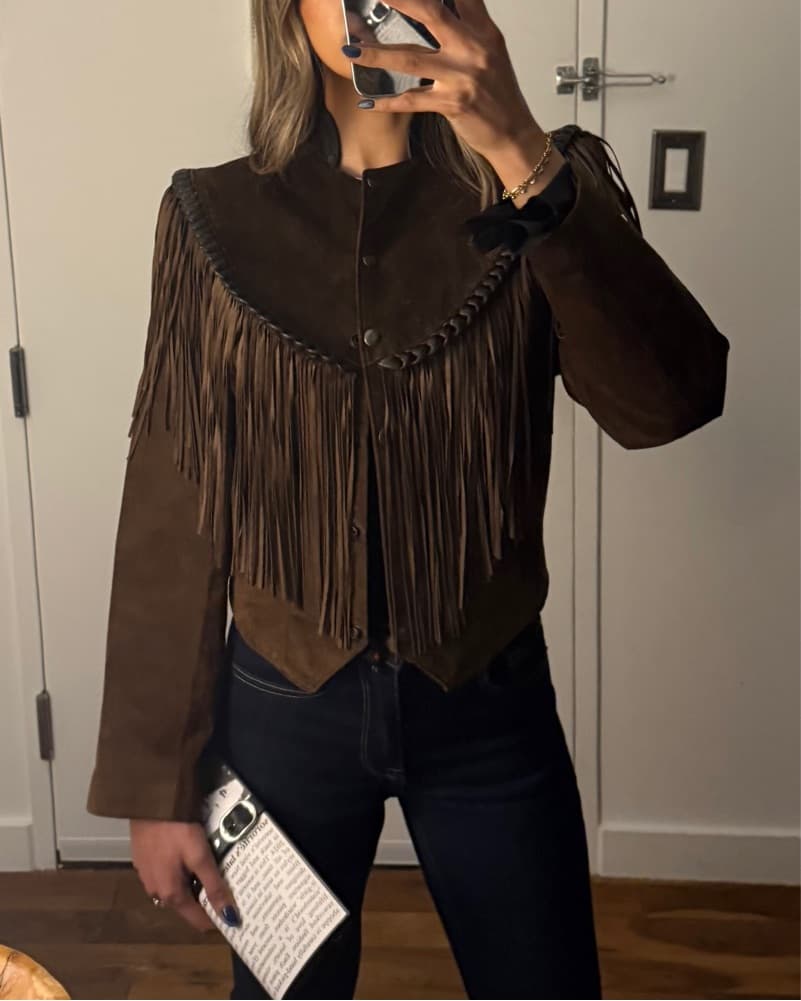 Brown Fringe Suede Jacket - Image 1