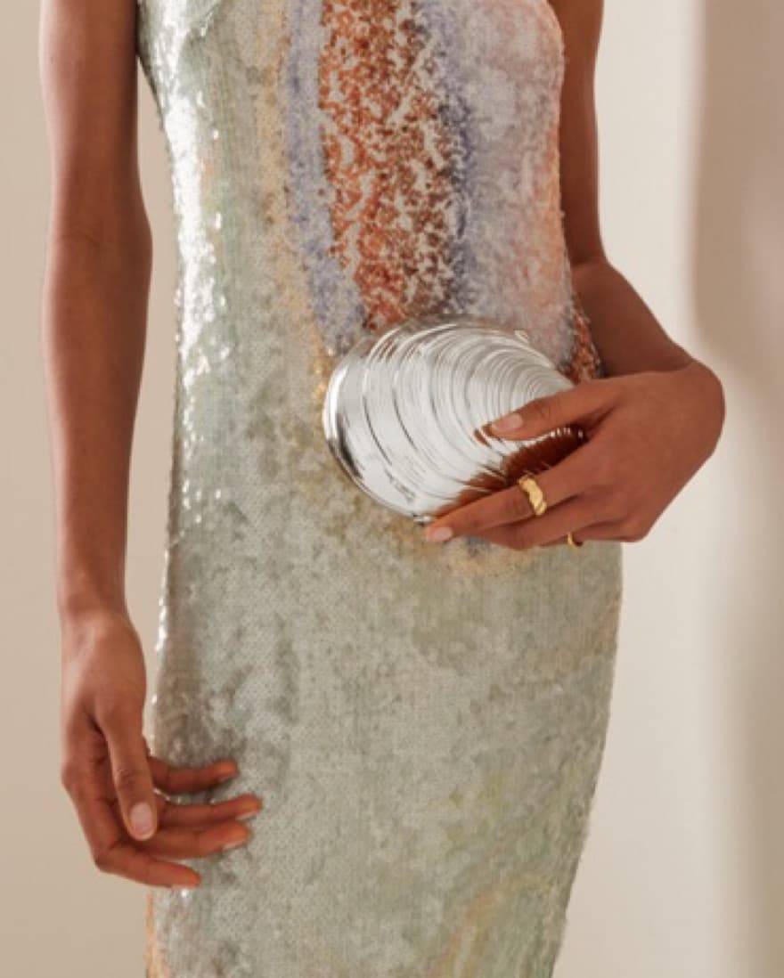 Simkhai Bridget Silver Oyster Clutch - Image 6
