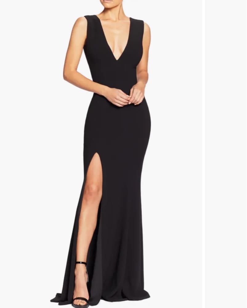 Dress the Population Sandra Plunge Crepe Trumpet Gown - Image 1