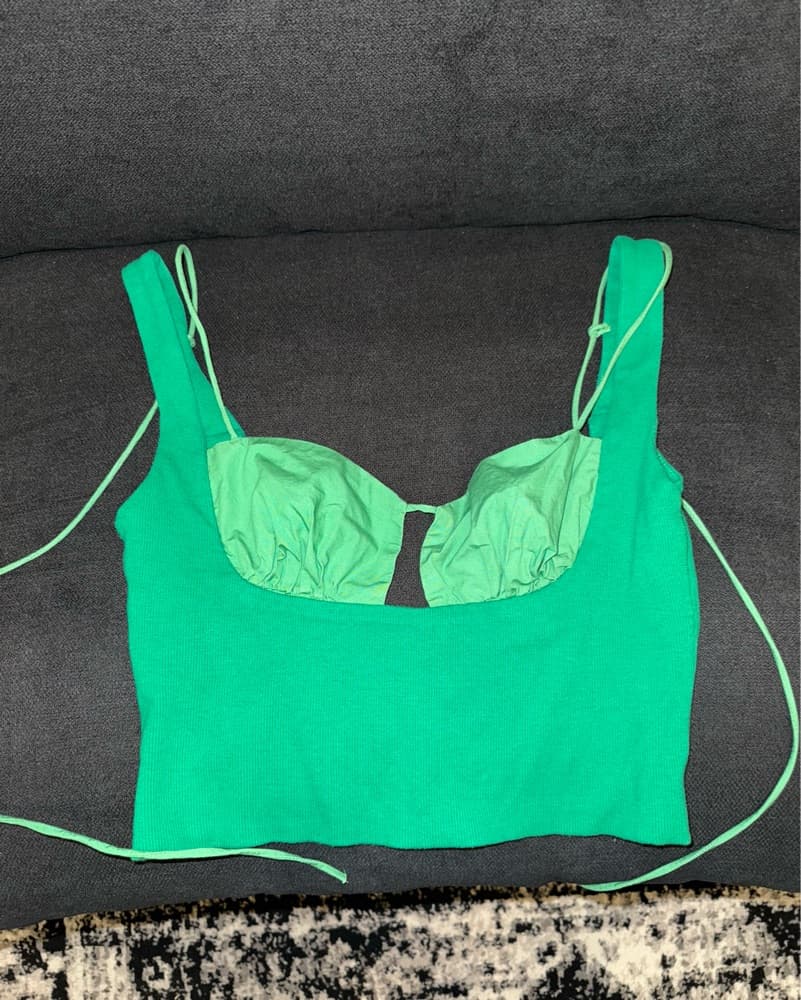 Vibrant Green Bustier Crop Top  - Image 3