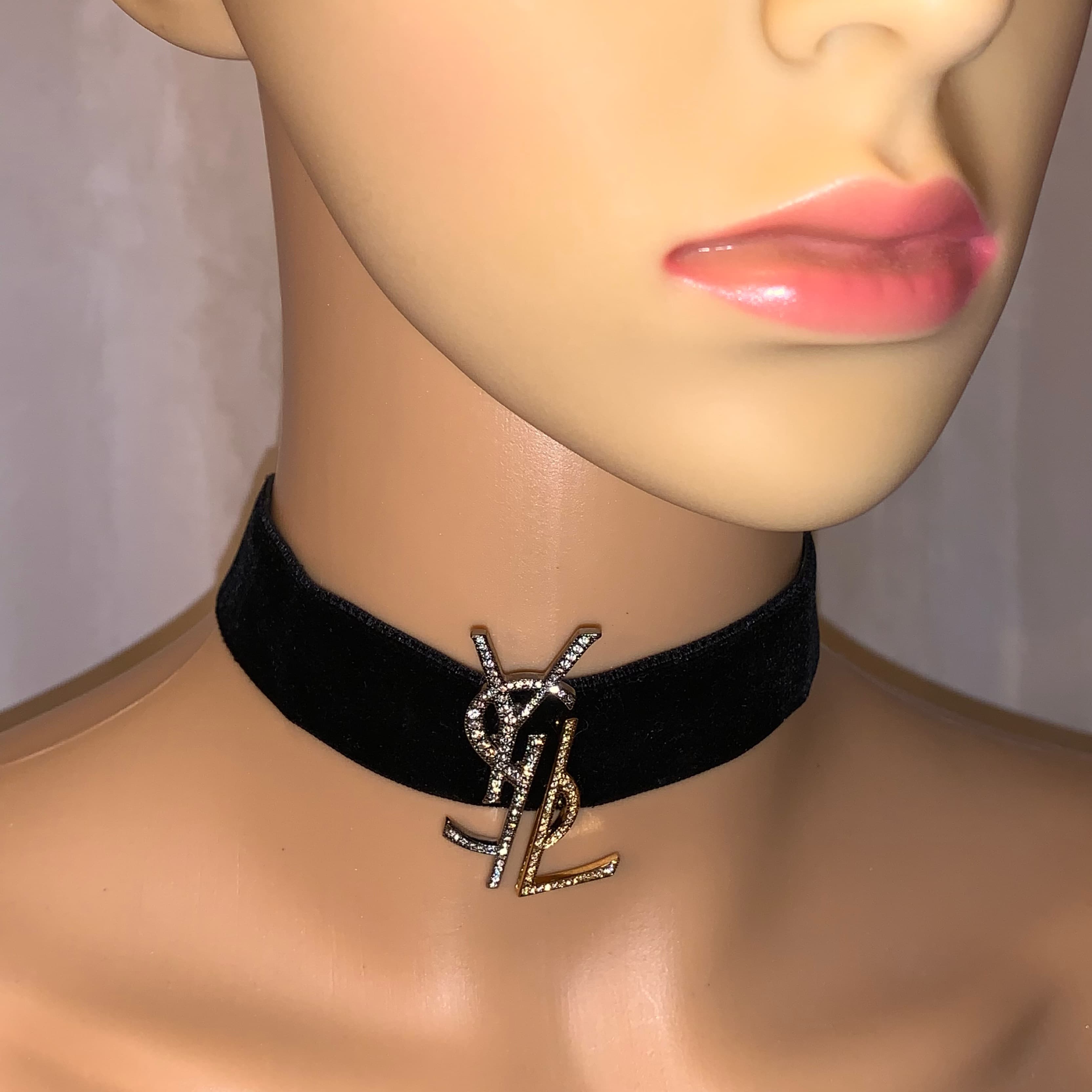 YSL silk velvet rhinestone CHOKER - Image 1