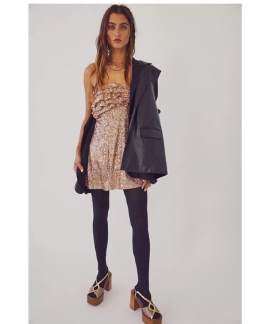 Frida Ruffle Mini Dress, Bronze/Gold - Image 2