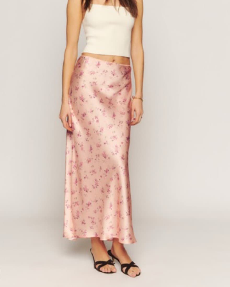 Reformation Layla Silk Skirt Pink Floral - Image 2