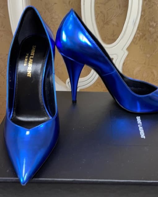 YSL Blue Metallic Calfskin Heels  - Image 2
