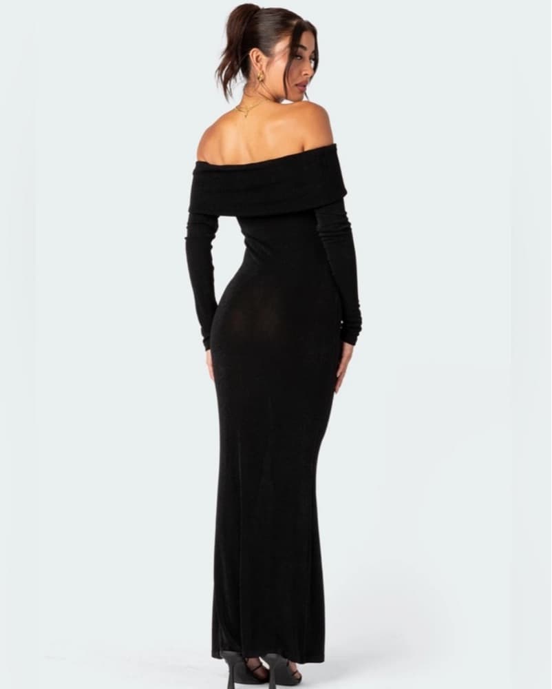 Black Off The Shoulder Maxi Dress - Image 3