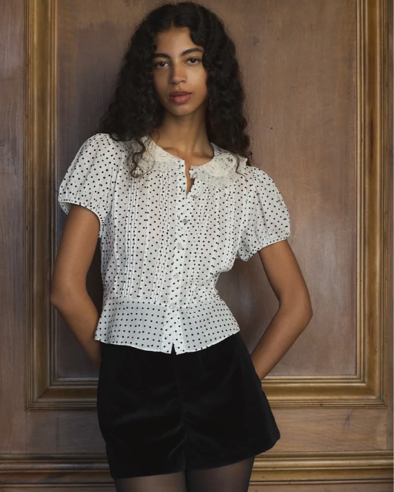 Dôen Oleta Polka Top Lace Collar Top - Image 1