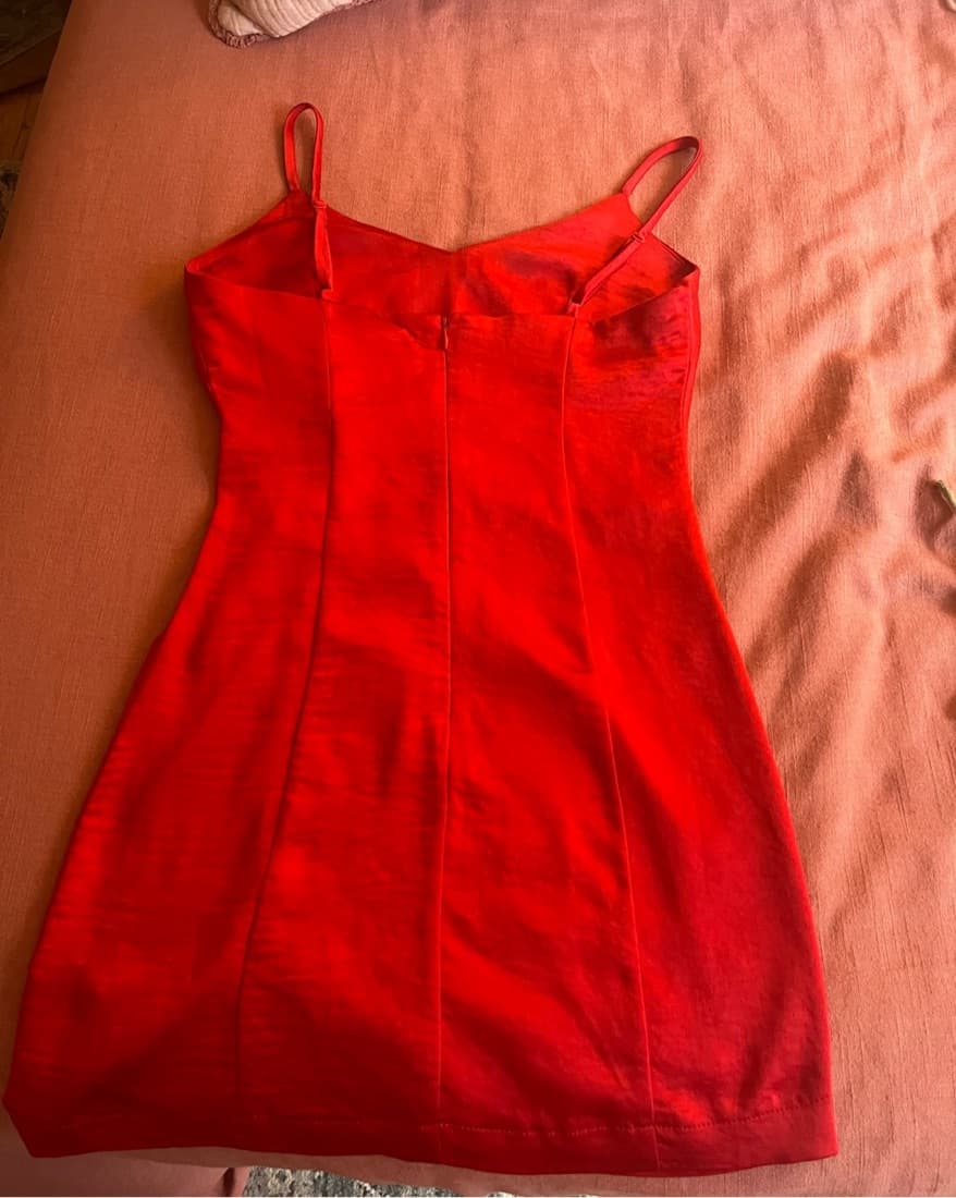 Silk Red Mini Dress - Image 2