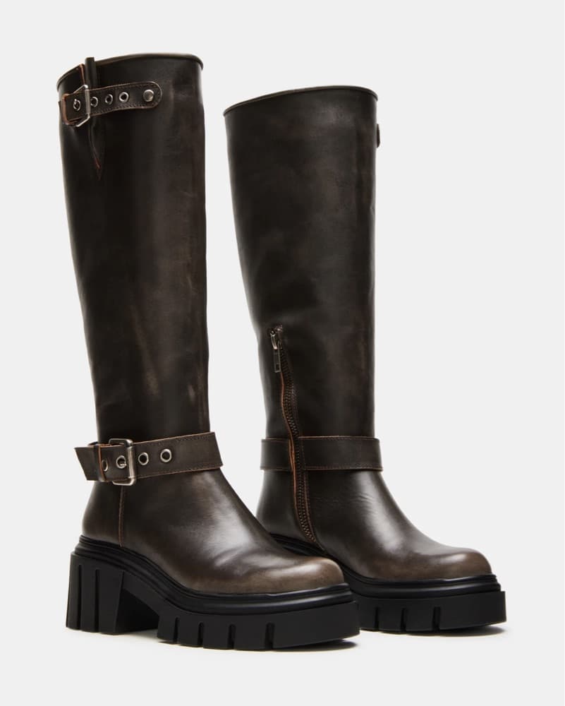 Brown Distressed Buckle Boots - Image 1