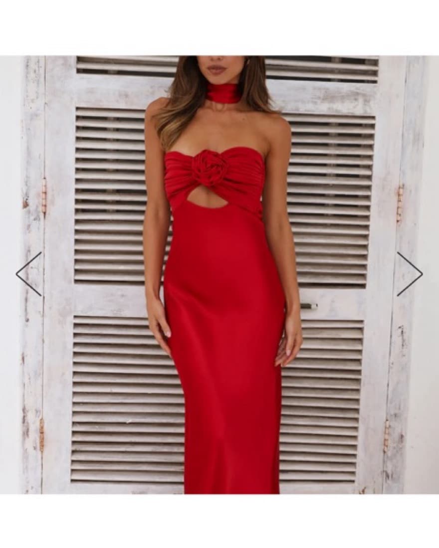 Red Silky Rosette Dress - Image 5