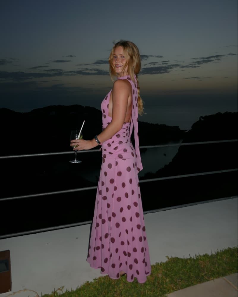Pink Polka Dot Halter Neck Dress - Image 1