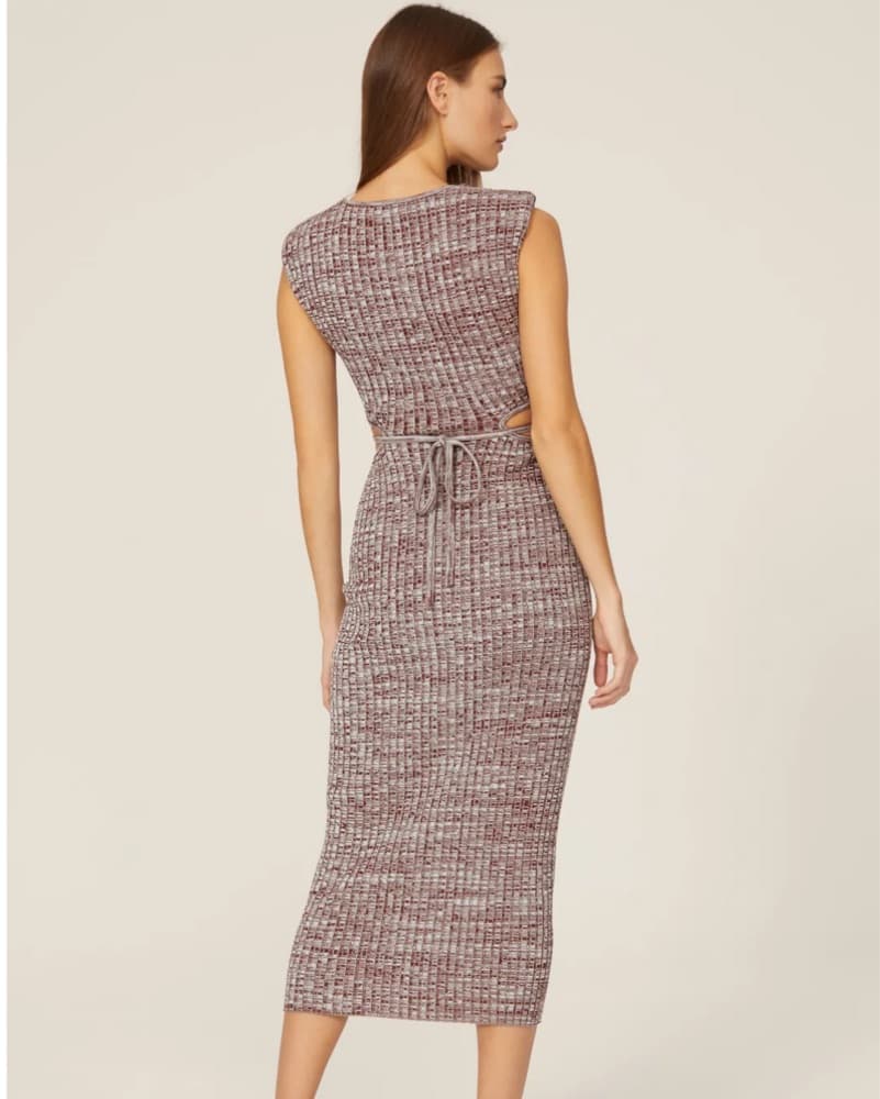 Red Ribbed Knit Cutout Midi Dress - Image 3