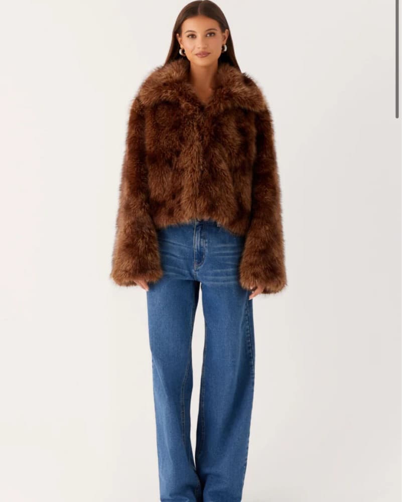 Peppermayo Cropped Brown Faux Fur Coat - Image 4