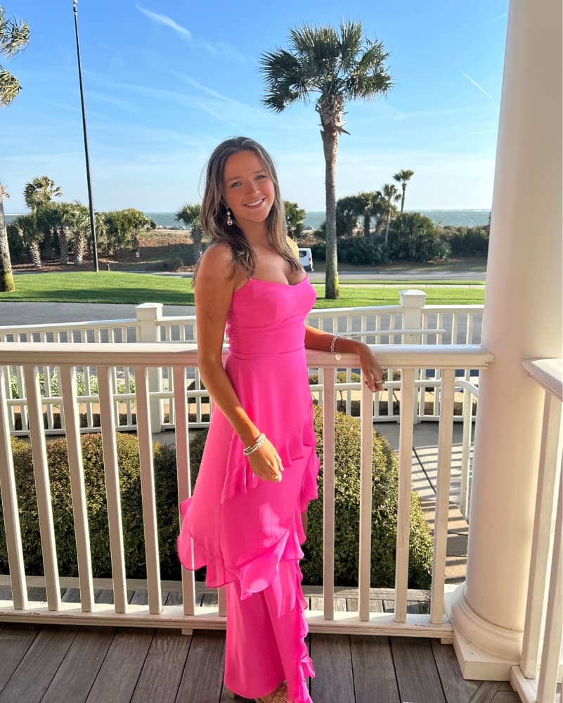  Amanda Uprichard Pink Ruffle Gown - Image 1
