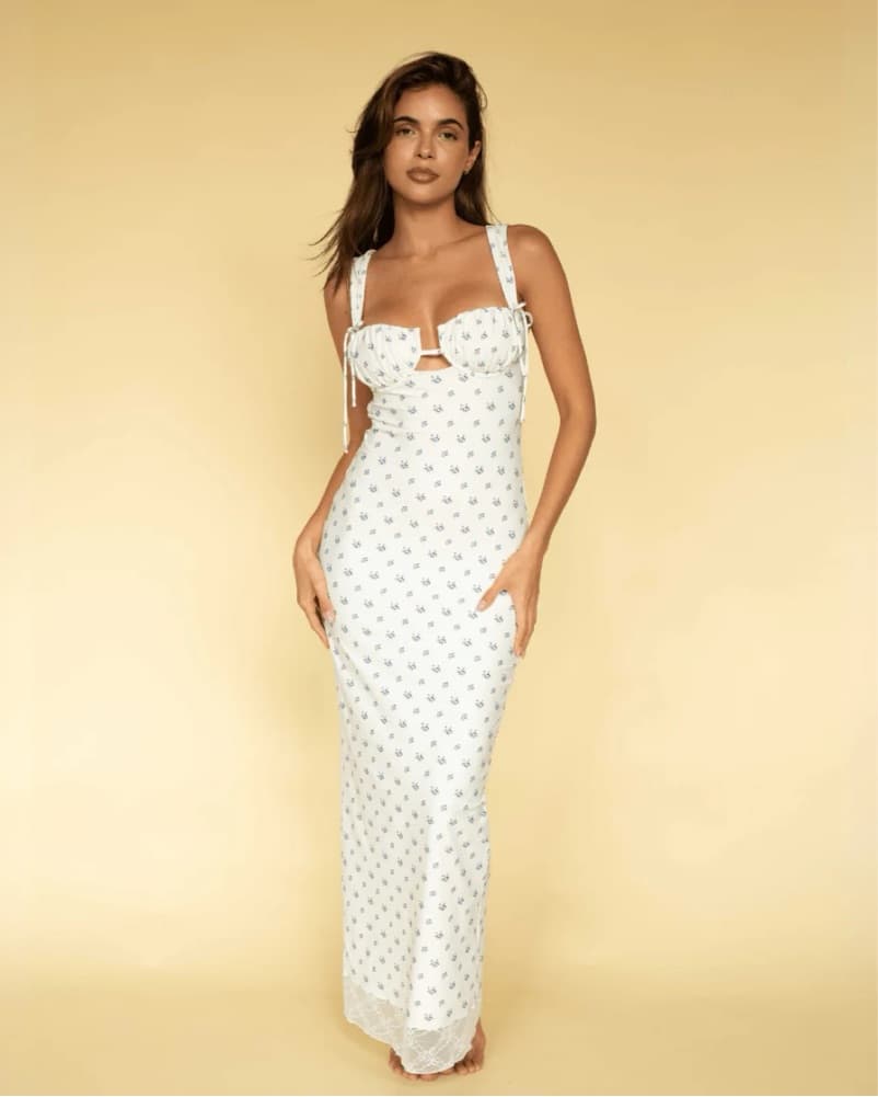 Montce Heidi Floral Petal Long Slip Dres - Image 1