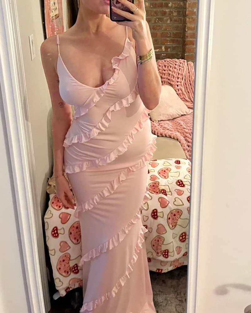 Pink Ruffle Full Length Dresss - Image 2