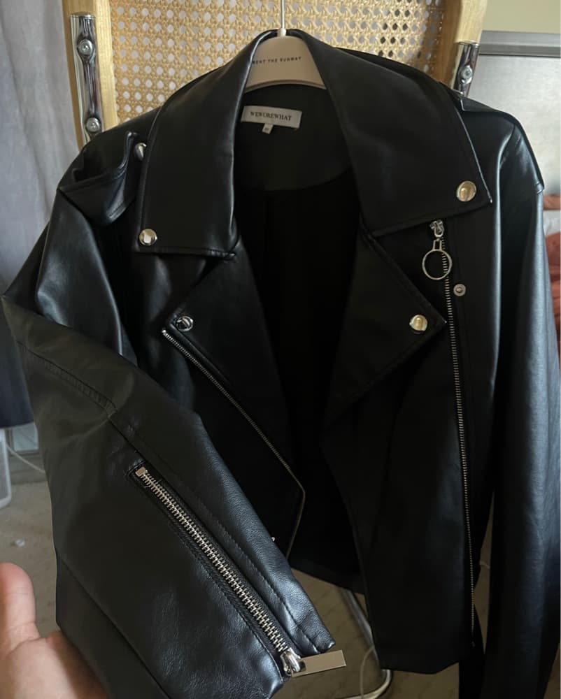 Faux Leather Biker Jacket with Ring Zip - Image 2