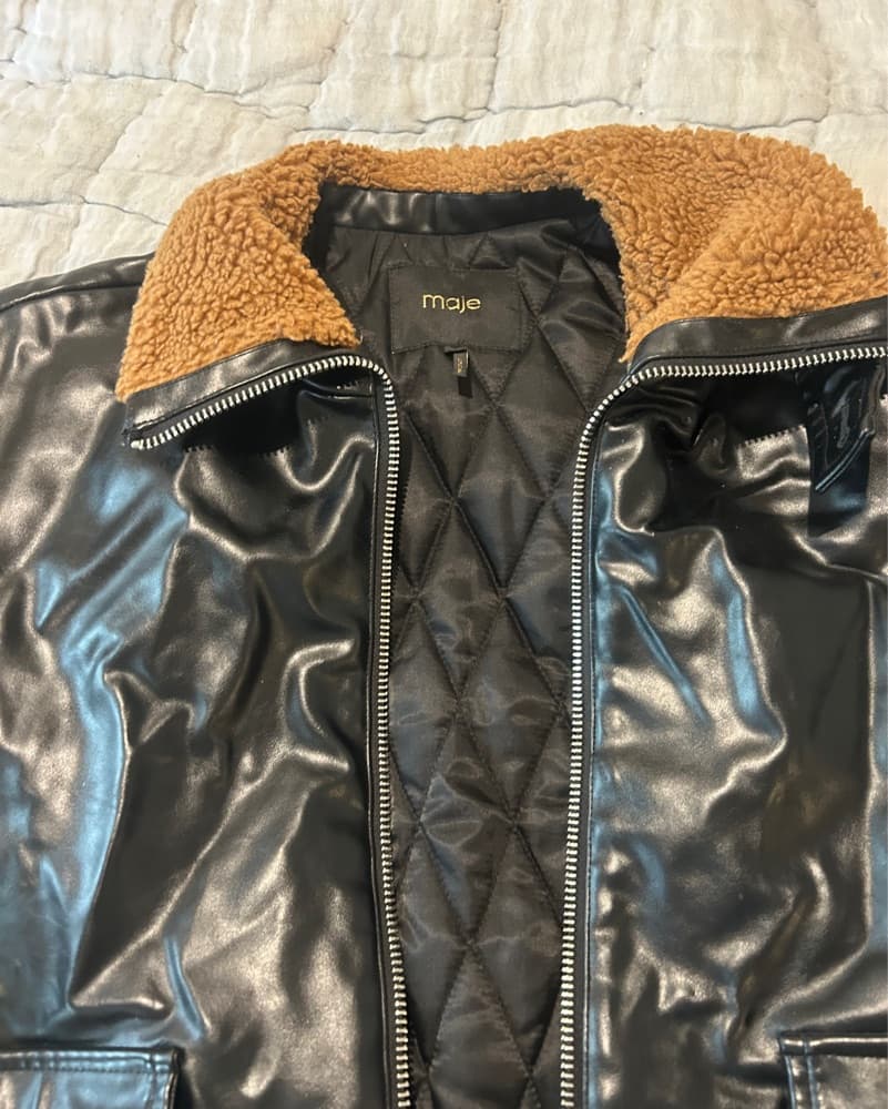 Oversized Faux Leather Bomber Jacket - Image 3