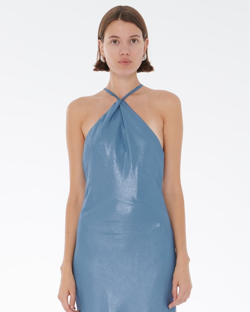 Blue Metallic Lamé Gown - Image 2
