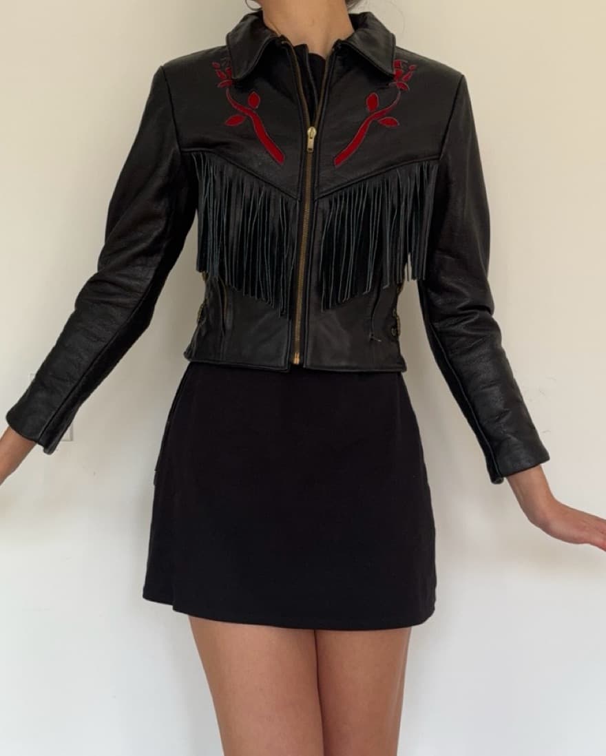Rare Vintage Leather Jacket w/ Red Roses - Image 6