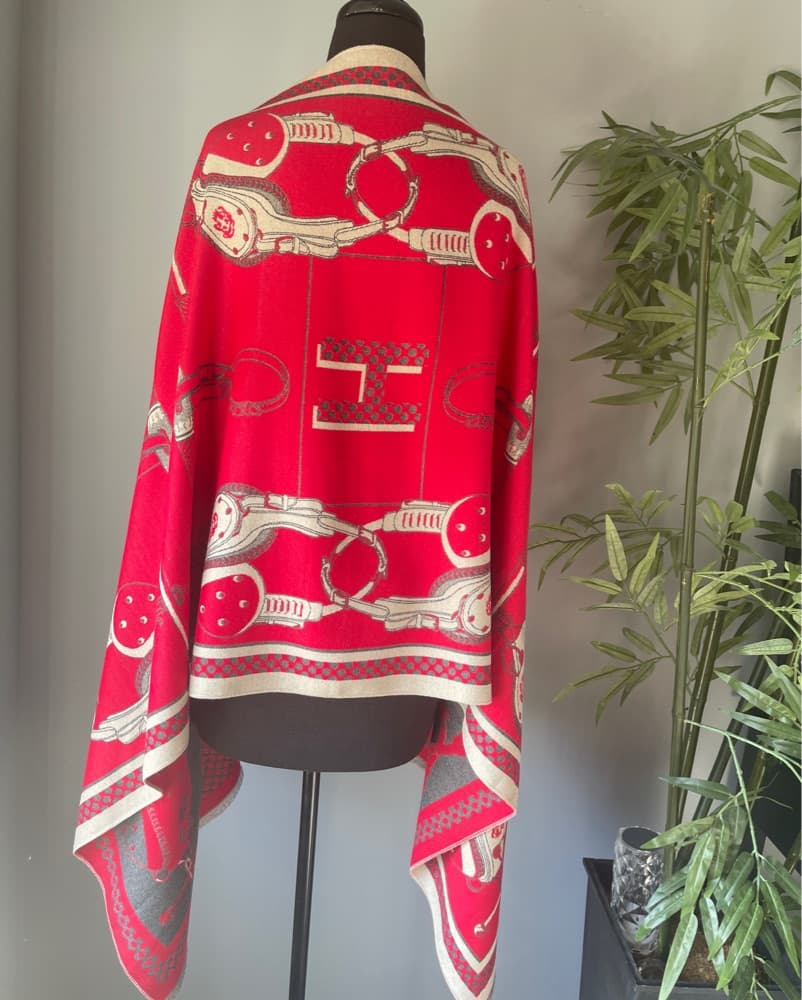 EQUESTRIAN Red Oversized Shawl Wrap - Image 4