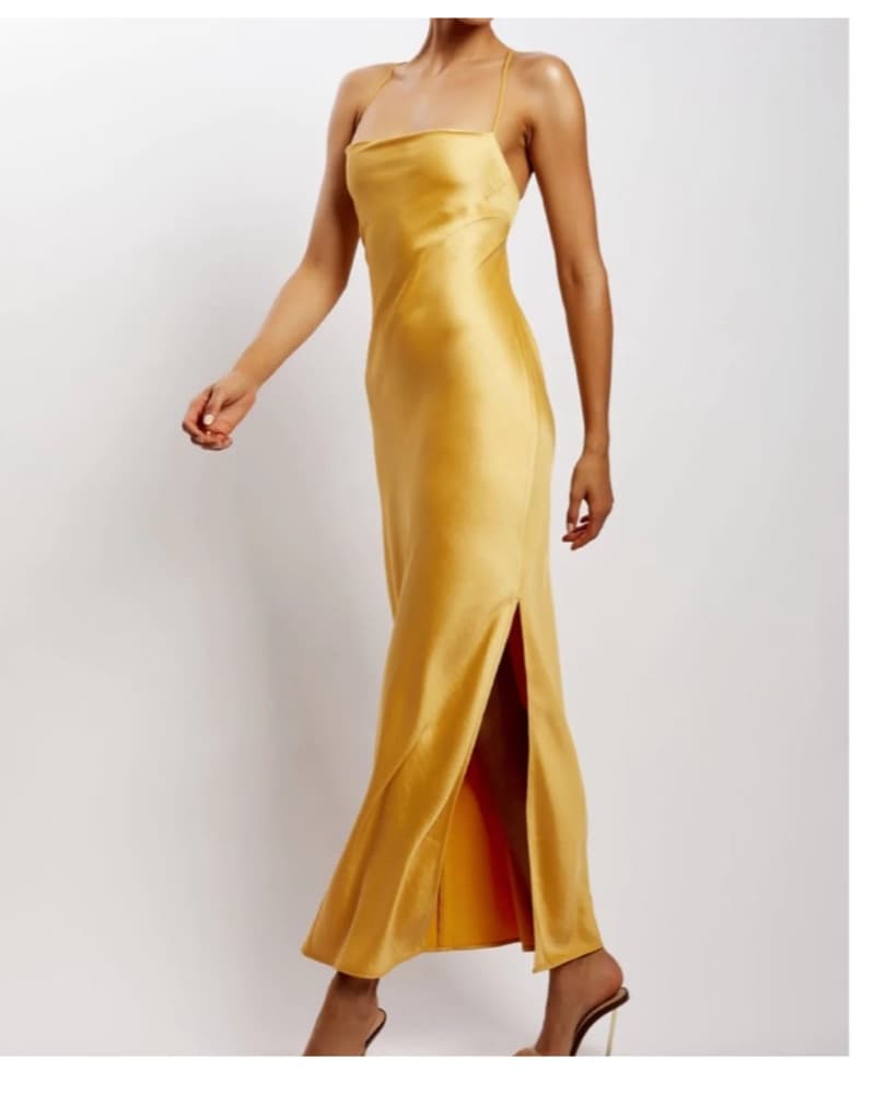 Meahki Gold Satin Maxi Dress - Image 2