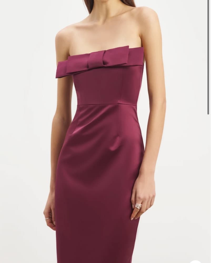 Because Of Alice Burgundy Bow Tie Gown - Image 3