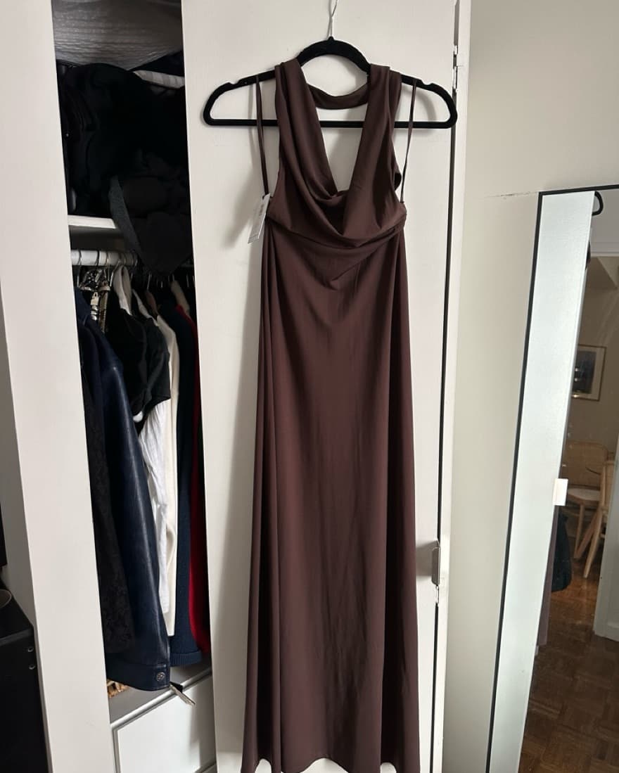 Cowl Neck Brown Dress - Image 1