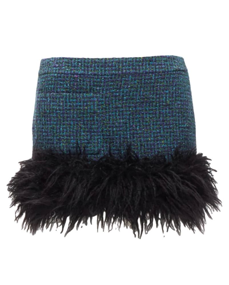 Ysl Blue Fur Trim Mini Skirt  - Image 3