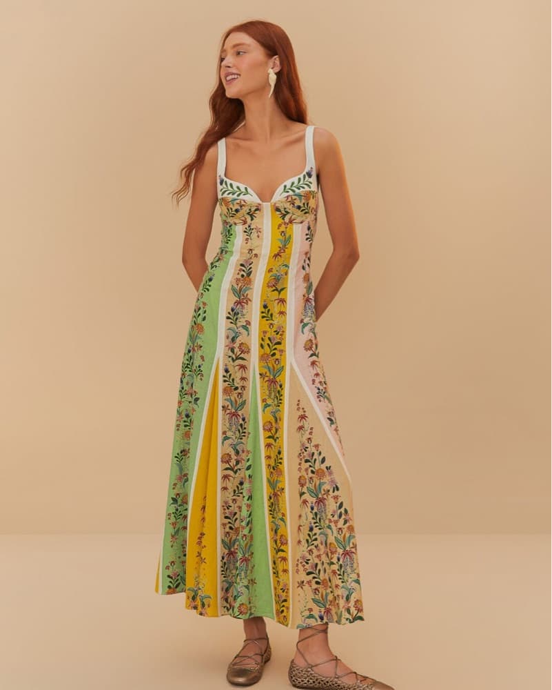 Farm Rio Multicolor Floral Stripe Maxi - Image 1