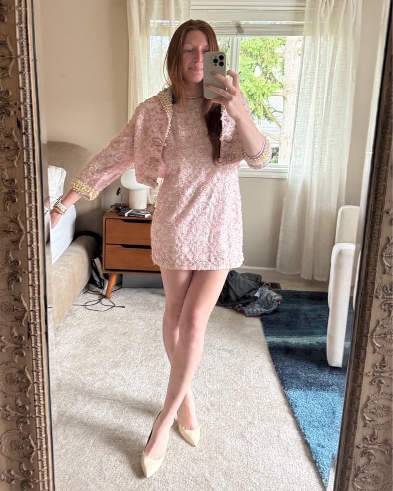Vintage Pink Beaded Mini W/jacket - Image 3