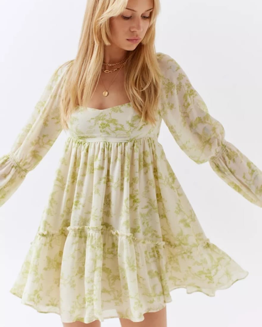 UO Lannette Long Sleeve Mini Dress - Image 1