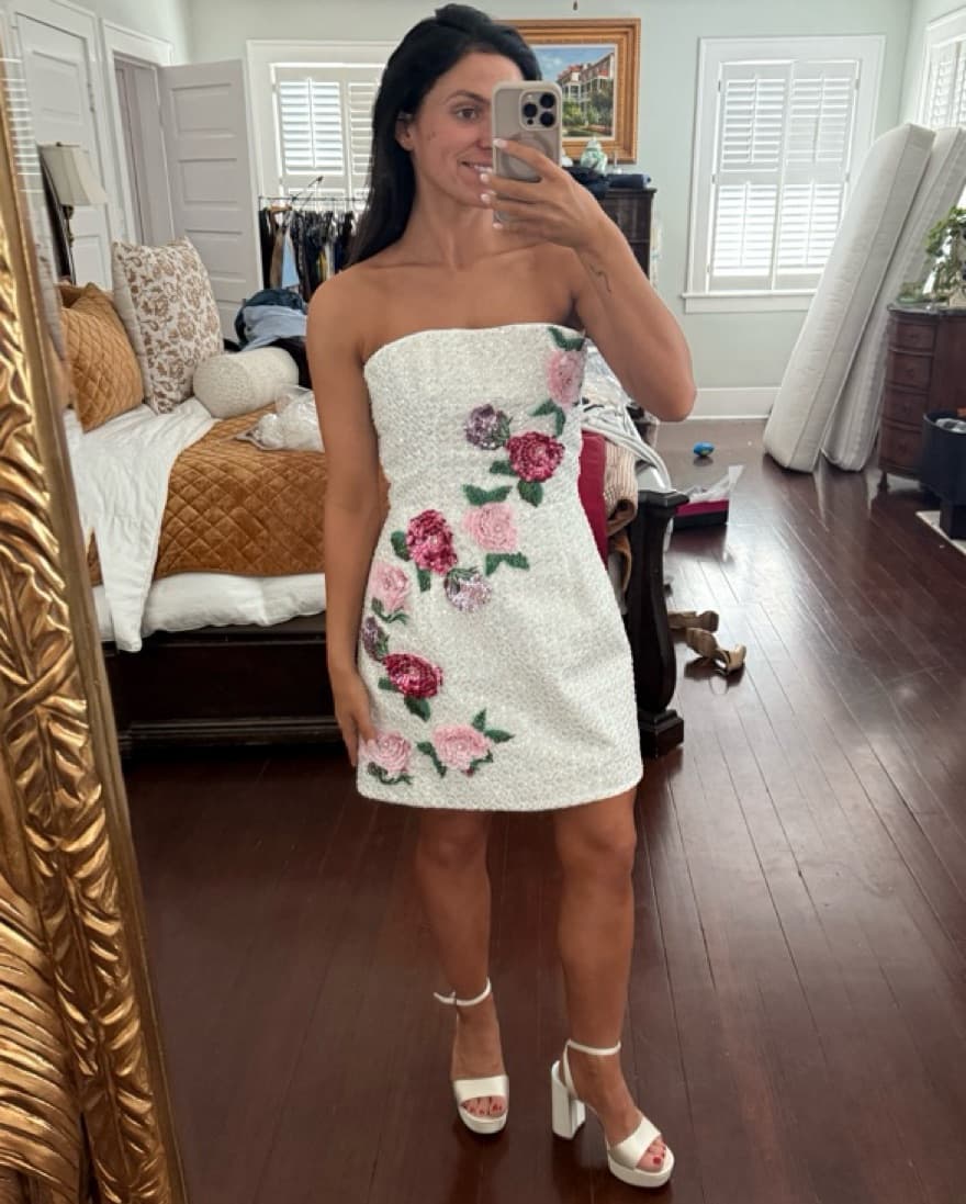 Floral Embroidered Strapless Mini Dress - Image 2