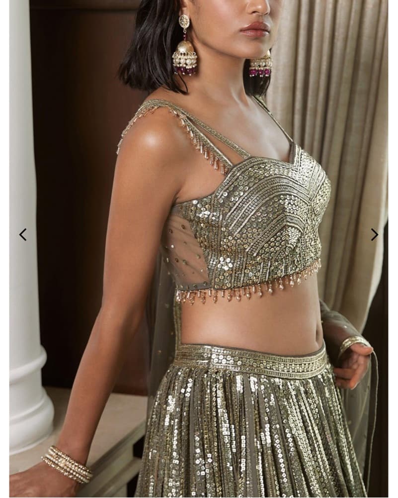 Sequin Green Lehenga Set  - Image 2