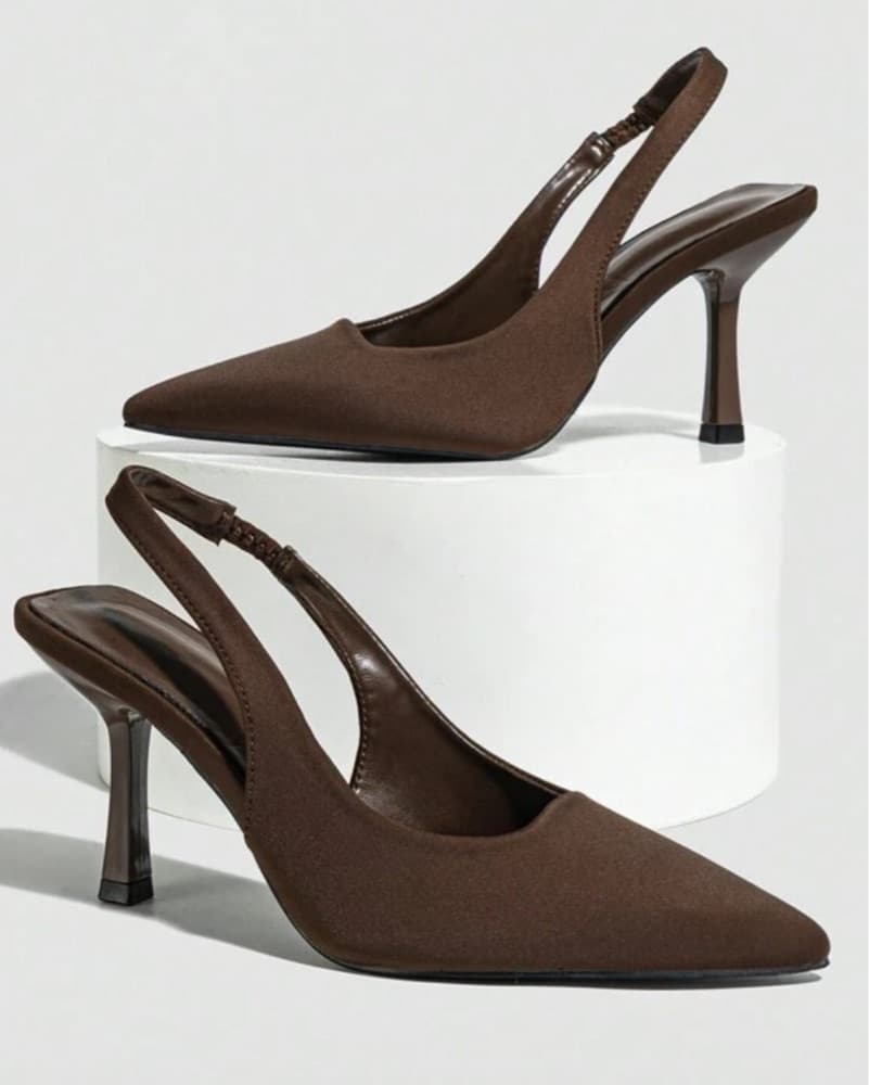 Brown Slingback Kitten Heel  - Image 3