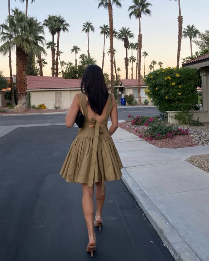 Khaite Khaki Pleaed Mini Dress - Image 4