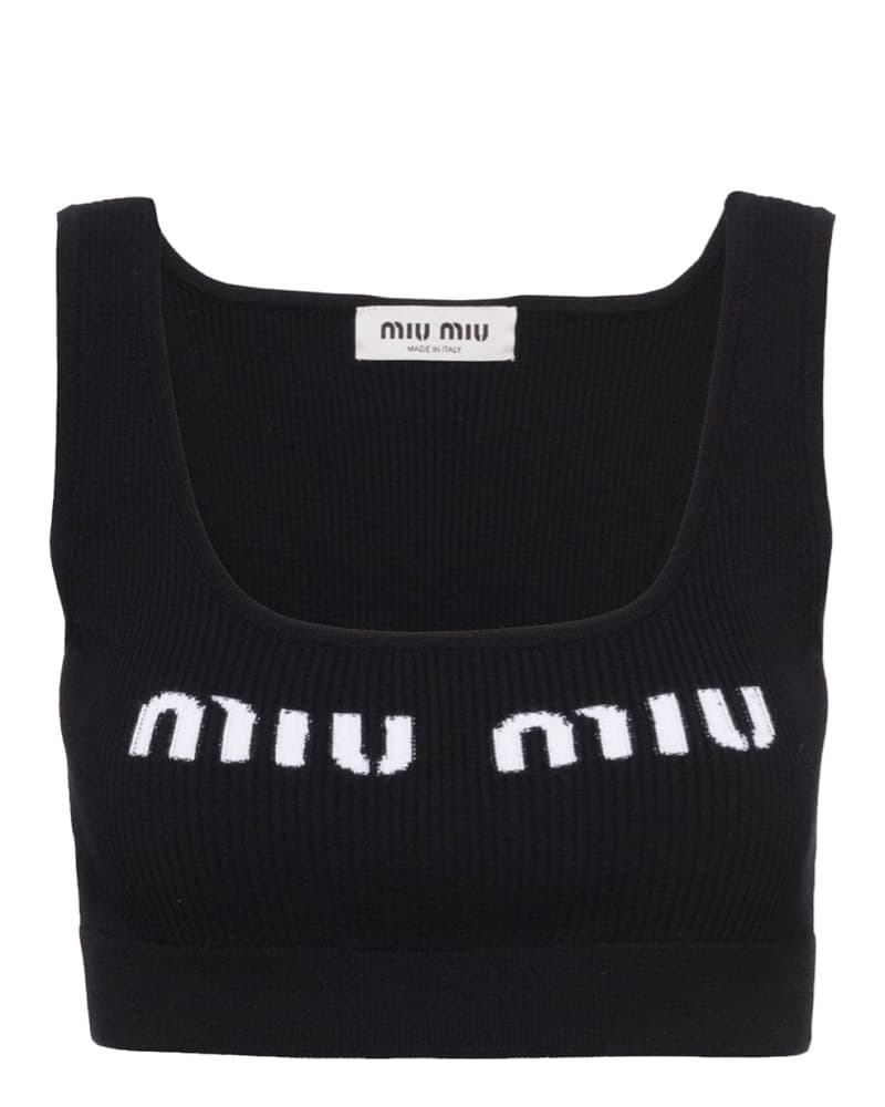Miu Miu cropped logo-knit tank top - Image 5