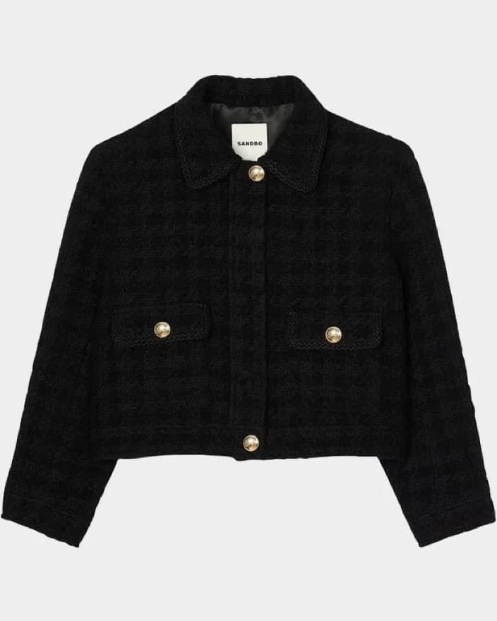 Sandro Cropped Tweed Jacket in Black - Image 1