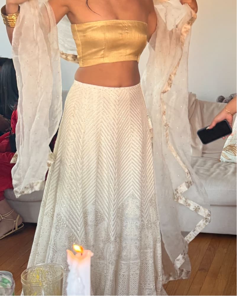 Custom Diwali Lehenga Gold Ivory Indian - Image 2