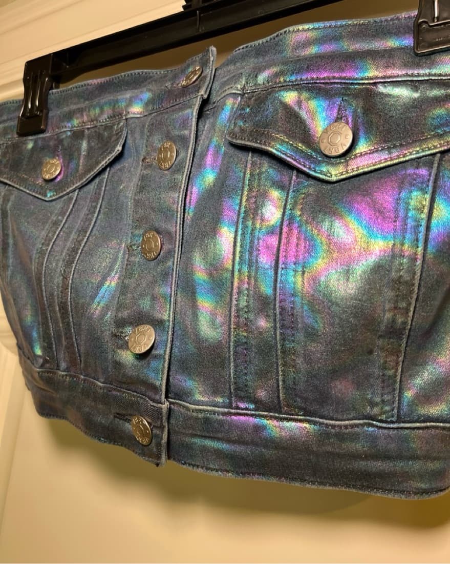 Denim Metallic Button Crop Top  - Image 2
