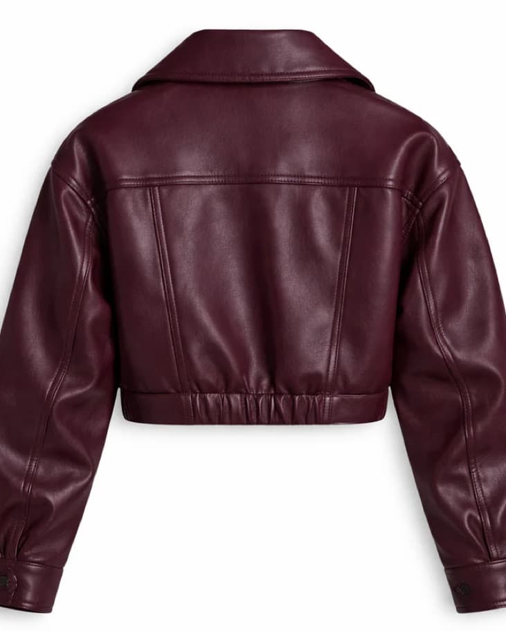 Burgundy Faux Leather Moto Jacket - Image 3