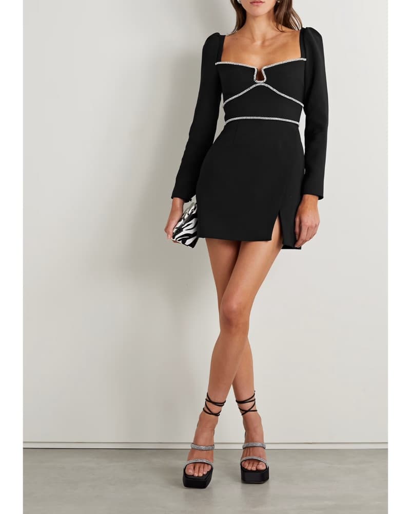 Chic Black Rhinestone Mini Dress - Image 1