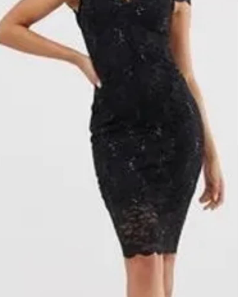 Black Sequin lace Midi Dress With Sleeve - Image 2