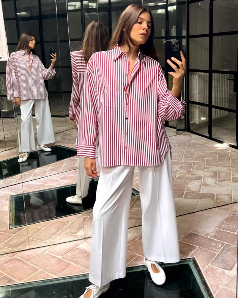 Zara Red & White Striped Poplin Shirt - Image 1
