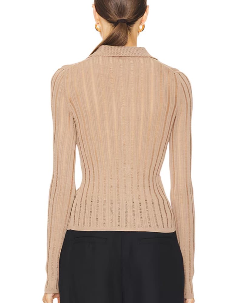 Olivie Cardigan in Taupe Crochet Top - Image 4
