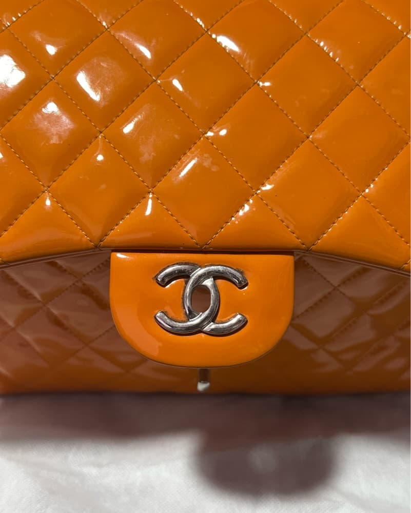 Double Flap Orange Jumbo Chanel Handbag - Image 3