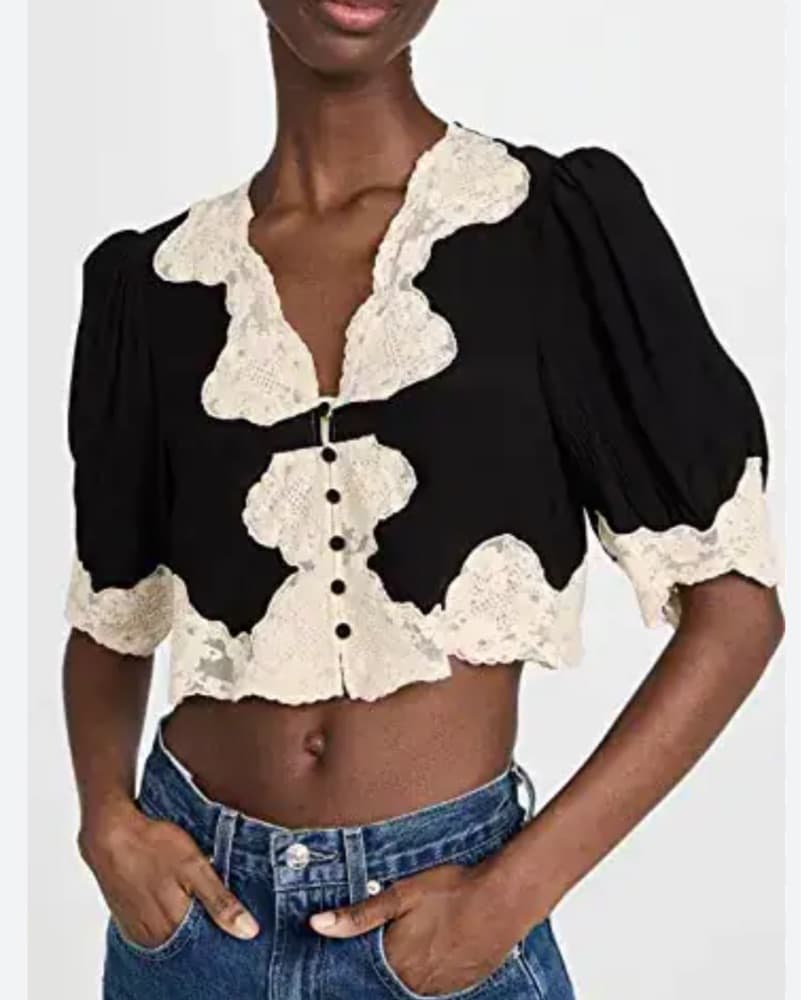 Vintage-Inspired Puff Sleeve Crop Top - Image 4