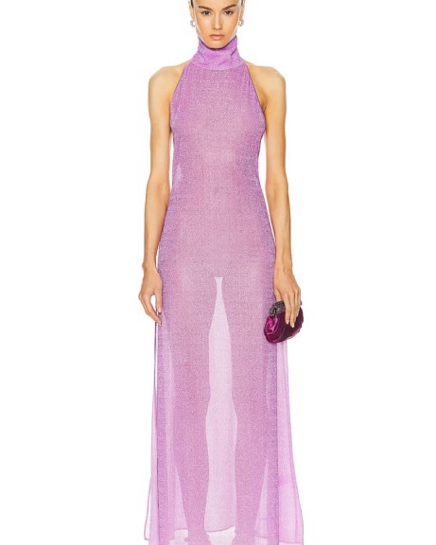 Oseree Sparkle Halter Maxi Dress Purple  - Image 3